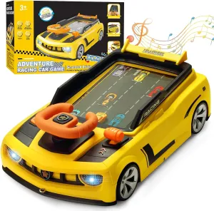 Racing Car Game, Toddler Educational Musical Car Toys with Suction Cups for announce Boys Girls 3 4 5 6 Year Old Steering Wheel Racing Adventure Car Toys with Music and Light - Kids Simulated Driving 