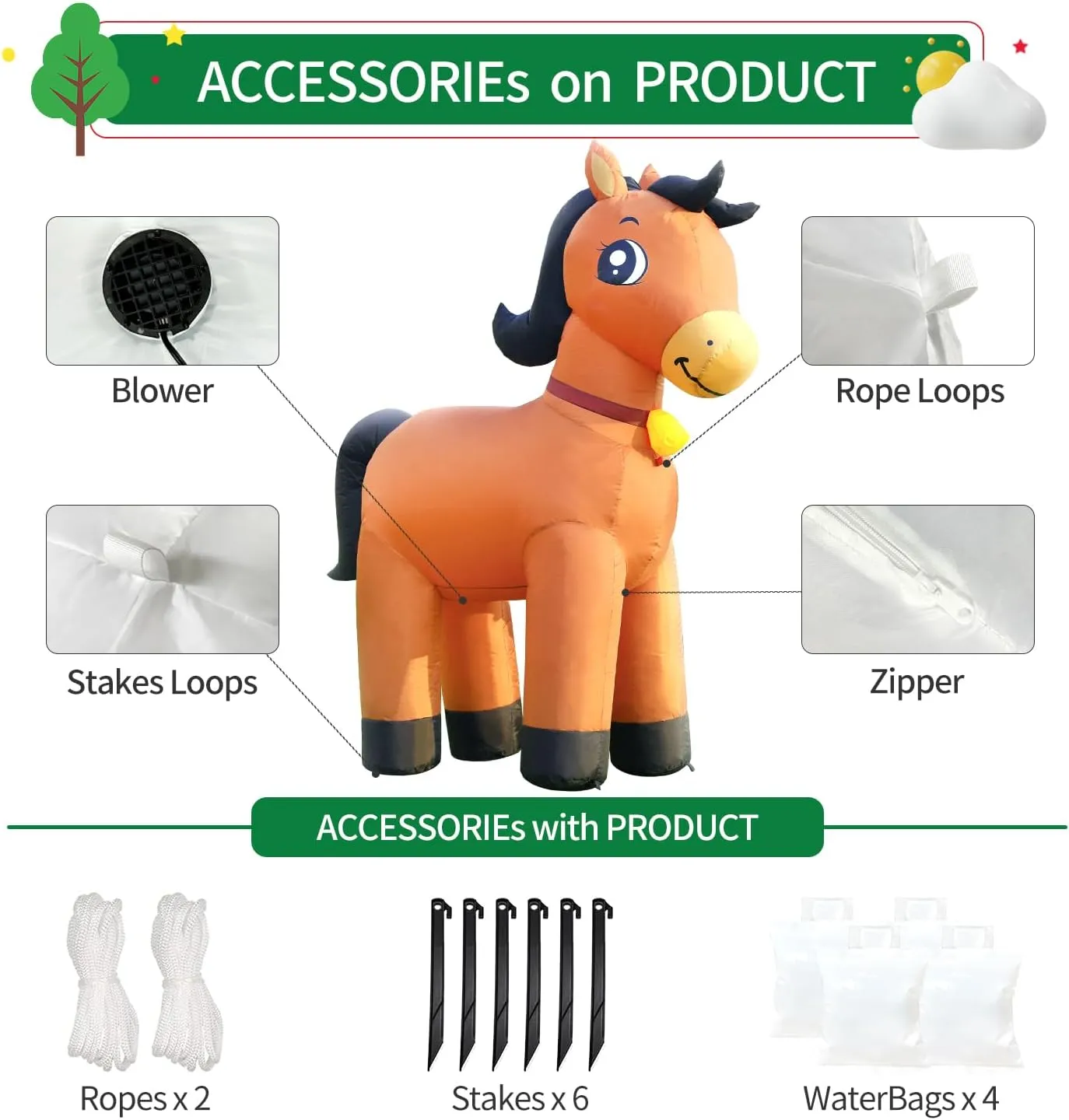 rank dubious opportunistic LED Lights Big Large Decor Party Lawn Holiday Outside 6FT Horse Inflatables Christmas Spring, Farm Ranch Blow up Animals Cute Clydesdale, Decorations Outdoor Yard Built-in 