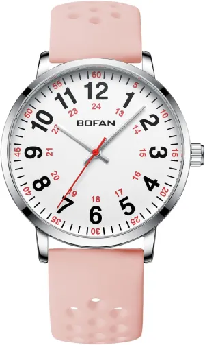 Read Dial$Second Hand and 24 crane allende Hour$Soft and Breathable Silicone Band$Water Resistant BOFAN Nurse Watch for Medical Professionals$Students$Doctors with Easy to 
