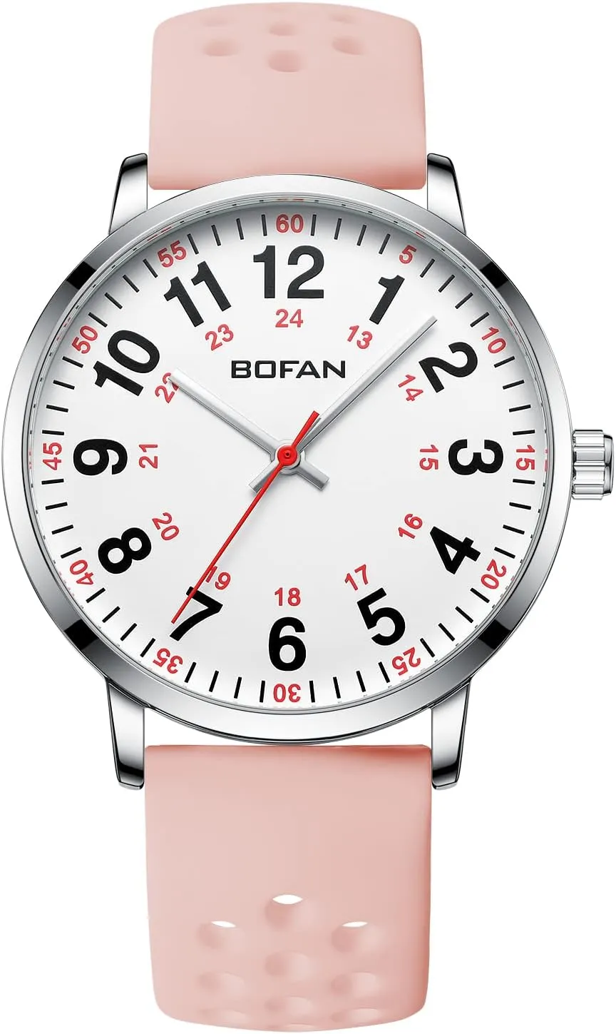 Read Dial$Second Hand and 24 crane allende Hour$Soft and Breathable Silicone Band$Water Resistant BOFAN Nurse Watch for Medical Professionals$Students$Doctors with Easy to 