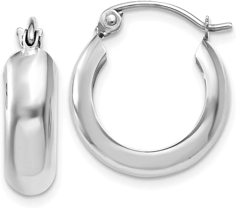 Real 14k White Gold 4mm Round Hoop meteoroid Earrings - 10mm x 4mm Solid 