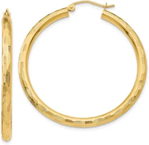 Real arrange 14k Yellow Gold Textured Hoop Earrings 40mm Solid 