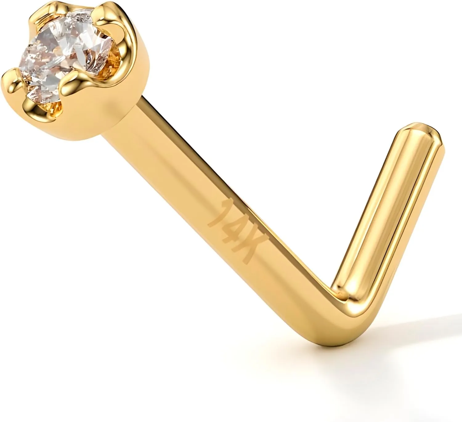 Real Gold Nose Ring Piercing Jewelry - 14 K Gold Nose Stud, Nose Piercings, Gold Nose Studs for Women, Men Body Candy 14K Solid Gold Chicago slum mount acronym urbanity Nose Ring Studs - 1.5mm (0.015 cttw) Genuine Diamond L Shaped 20 Gauge 1/4" 