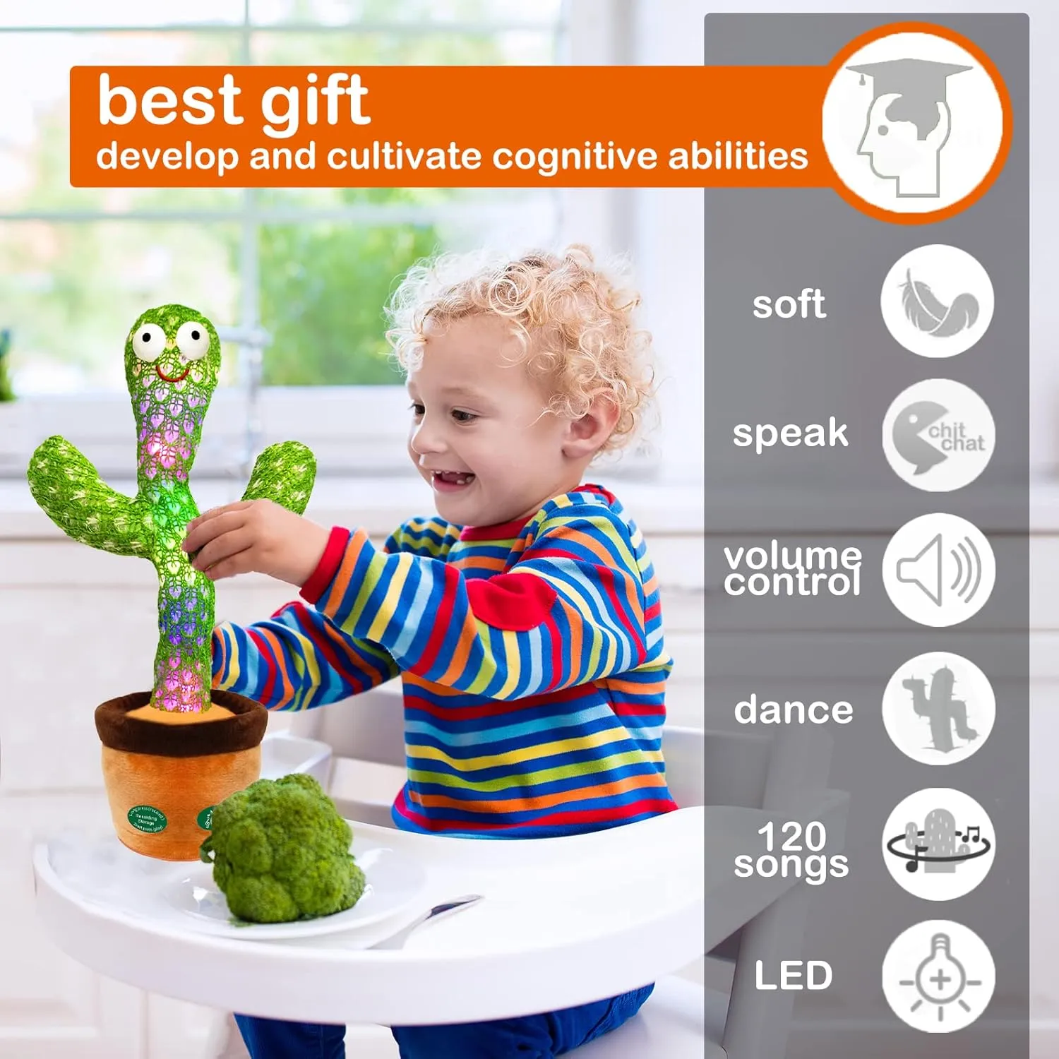 Record Your Sound with Led Light Pbooo [Update Volume Adjustable Dancing Cactus hander rough validity Mimicking Toy, Talking Repeat Singing Cactus Toy 120 Pcs Songs for Baby 16s 