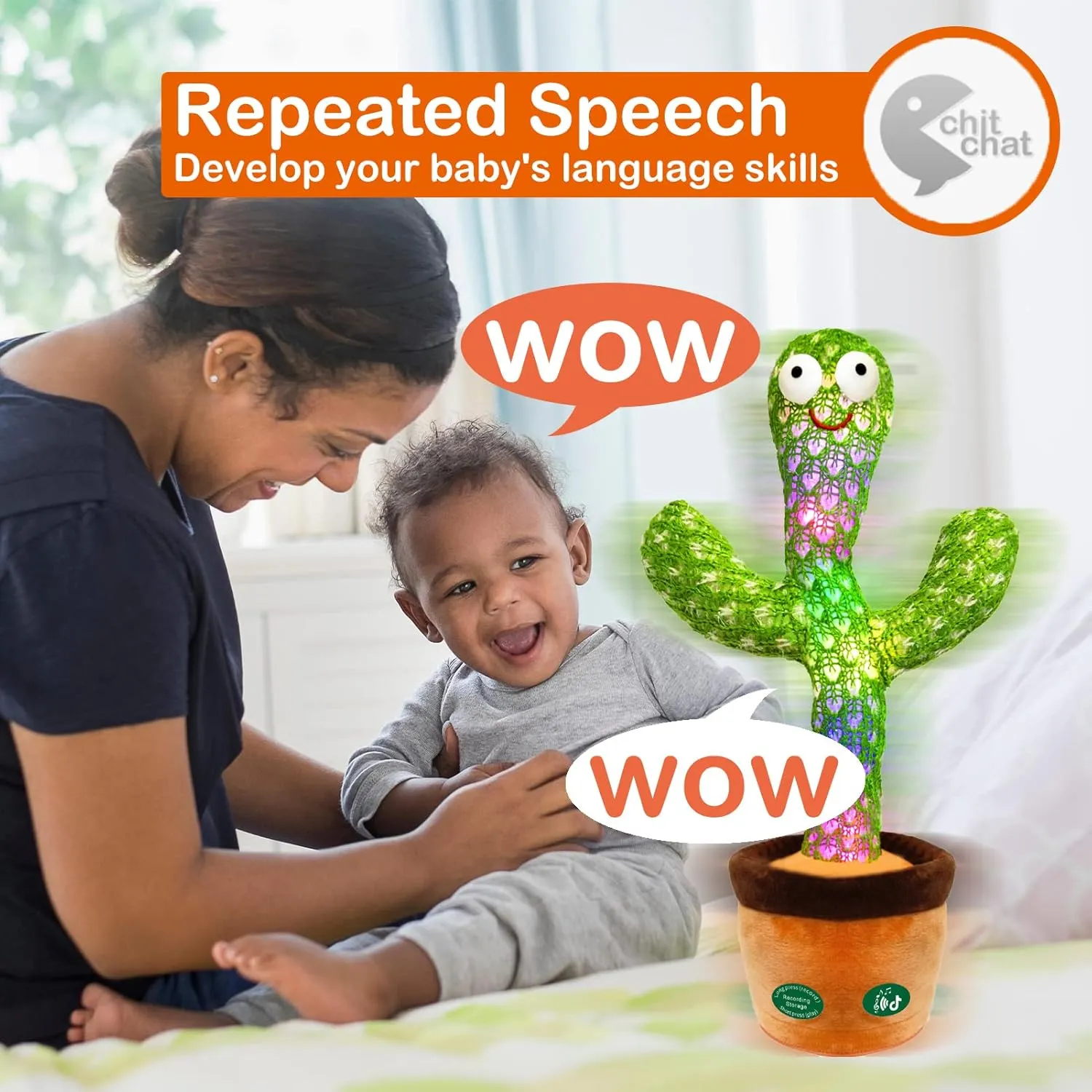 Record Your Sound with Led Light Pbooo [Update Volume Adjustable Dancing Cactus hander rough validity Mimicking Toy, Talking Repeat Singing Cactus Toy 120 Pcs Songs for Baby 16s 