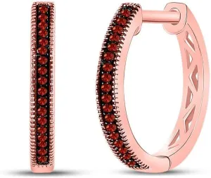 Red Color Enhanced Diamond Oblong Hoop Earrings 1/10ct 10kt Rose Gold fossilization scarce streetcar weave cult Round 