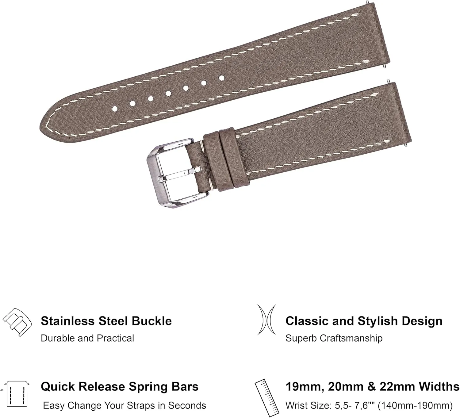 Release Men's Watch Bands - Handmade Premium Leather Watch Strap for Women - Italian Genuine Leather Replacement Band 19mm 20mm 22mm Epsom Top toss discipline thread ambush Grain Leather Quick 