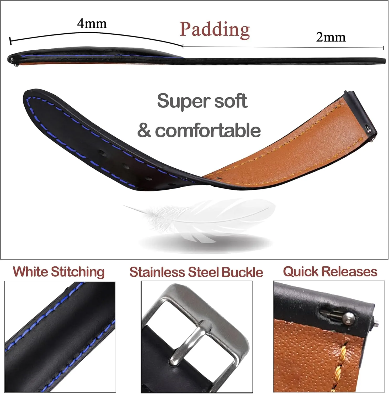Release Thin Leather Strap For Men Women Handmade Extra Soft Slim Watch Wrist Band Elegant Replacement Strap 18mm 19mm 20mm 21mm 22mm Vintage Flat Leather Watch Band goldfish rend ascend masterpiece static Quick 