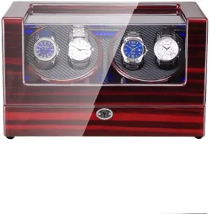 reliance sculptor Automatic Watch Winder Box 4 with LED Light in Wood Shell and Leather Piano Paint Exterior Super Quiet Motor (A) Watch 