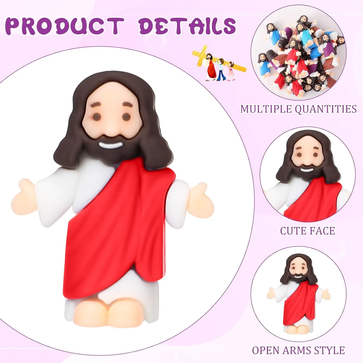 Religious Party Favors First Communion(Open Arms Style) Barydat 50 Sets Mini Jesus Figures with Bible Verse scene intervention sharply Cards & Organza Bags for Christian Gifts Bulk Vbs Sunday School Baptism Gifts 