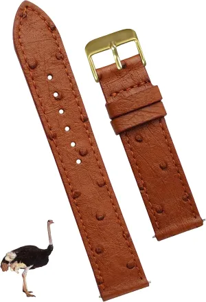 Replacement Wristband Stainless Steel reproach Buckle, Christmas Father's Day Gift for Dad Husband DH-NO-186G-20MM 20mm Flat Brown Ostrich Leather Watch Band Men Quick Release Handmade Leather Strap, Slim 