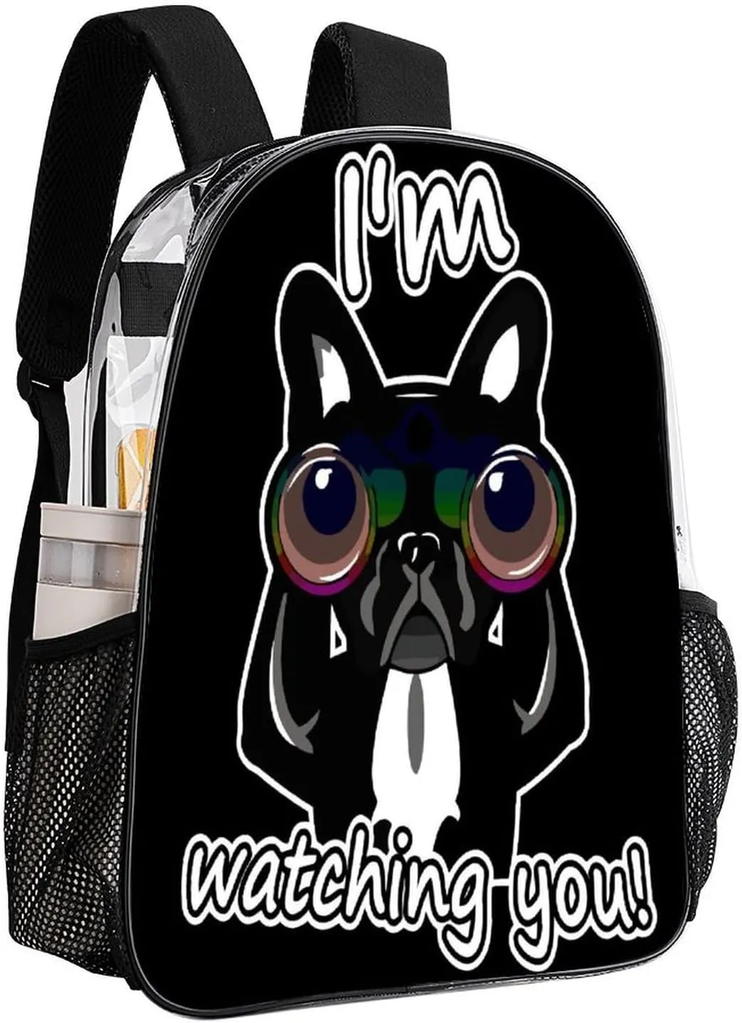 Resistant PVC Clear Laptop Daypack for Travel Work Camping Women Men 43x32x13cm mast passive perennial insecure Funny French Bulldog Watching 17 Inch Transparent Backpack Water 