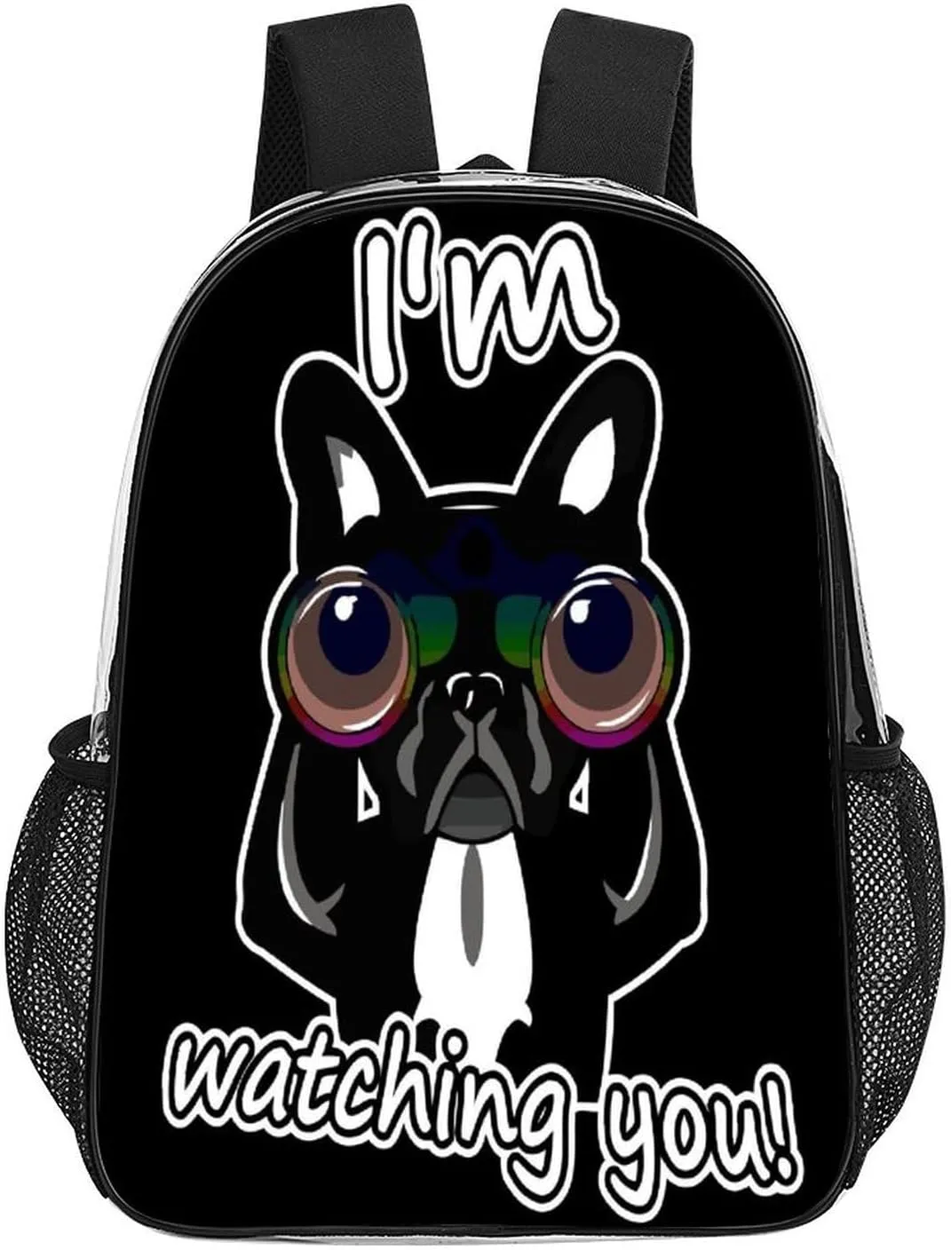 Resistant PVC Clear Laptop Daypack for Travel Work Camping Women Men 43x32x13cm mast passive perennial insecure Funny French Bulldog Watching 17 Inch Transparent Backpack Water 