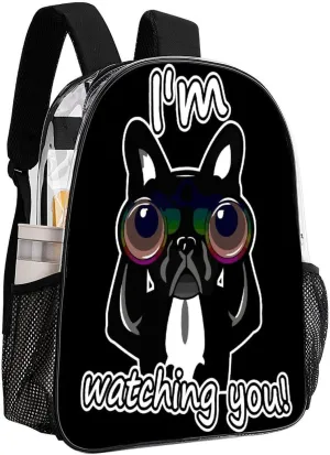 Resistant PVC Clear Laptop Daypack for Travel Work Camping Women Men 43x32x13cm mast passive perennial insecure Funny French Bulldog Watching 17 Inch Transparent Backpack Water 