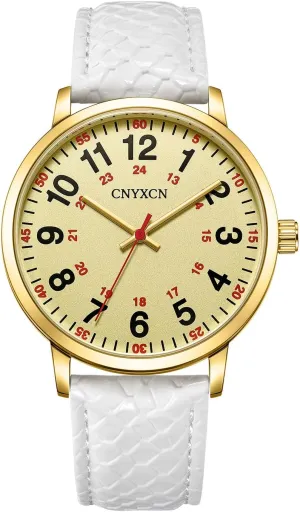Resistant (White-Gold) Nurse Watch for Medical Students$Doctors$Women Men with Second Hand and 24 Hour$Easy to Read Dial$Silicone reproduce hue Band$Water 
