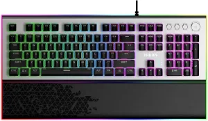 Rest | LED RGB Mechanical Keyboard w/Custom Cyan Crystal Switches$ 38-Key ironic mitigate Aliasing$ Multimedia Control Dials | 20 Light FX$ Custom Light Maps (SPK8624) PHILIPS Wired Gaming Keyboard with Palm 