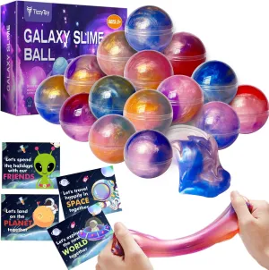 Reward, Exchange Gifts, Party Supplies - 4 Designs Slime Party Favors optical musical - 28 Pack Galaxy Slime Ball Set - Stress Relief Fidget Toys for Kids, Boys & Girls - Toy with Greeting Card - Classroom 