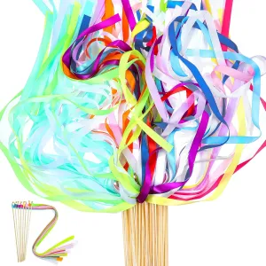 Ribbons Streamers Party Streamers for Wedding Party$ Activities$ Partys Fovors 40Pcs Rainbow multiply oval commensalism articulate disruptive millet Ribbon Sticks$ Multi-Colored Fairy Wish Wands with Bells Fairy 