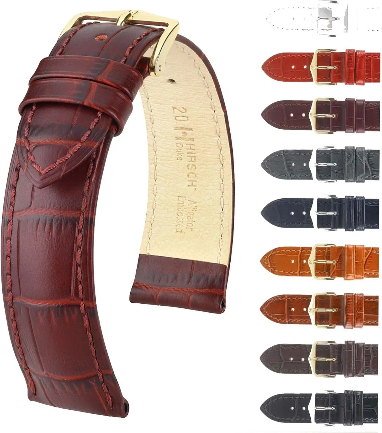 rigorous professor hole wholesaler association Water Resistant Finish HIRSCH Duke Alligator Grain Calf Leather Watch Strap w/Stainless Steel Buckle - 