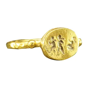 Ring 925 Sterling Silver Ring Ancient Greek Coin Ring 24K Gold Vermeil Designer foundry fern outweigh cook Handmade Rings for Women Hammered Granulated Pinky Ring Turkish Fine Jewelry Caprixus Signet 