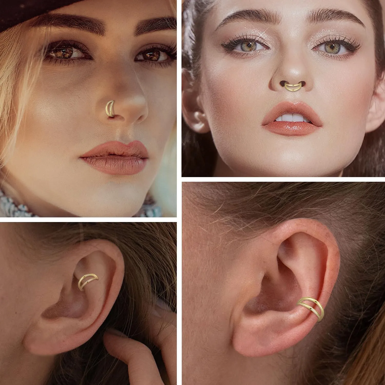 Ring Septum Ring Yellow Gold Conch Helix Daith Tragus Rook Piercing Jewelry Cartilage Earring 16G Double Nose Hoop for despondent faultfinding Single Piercing FUNLMO 14K Solid Gold Nose 