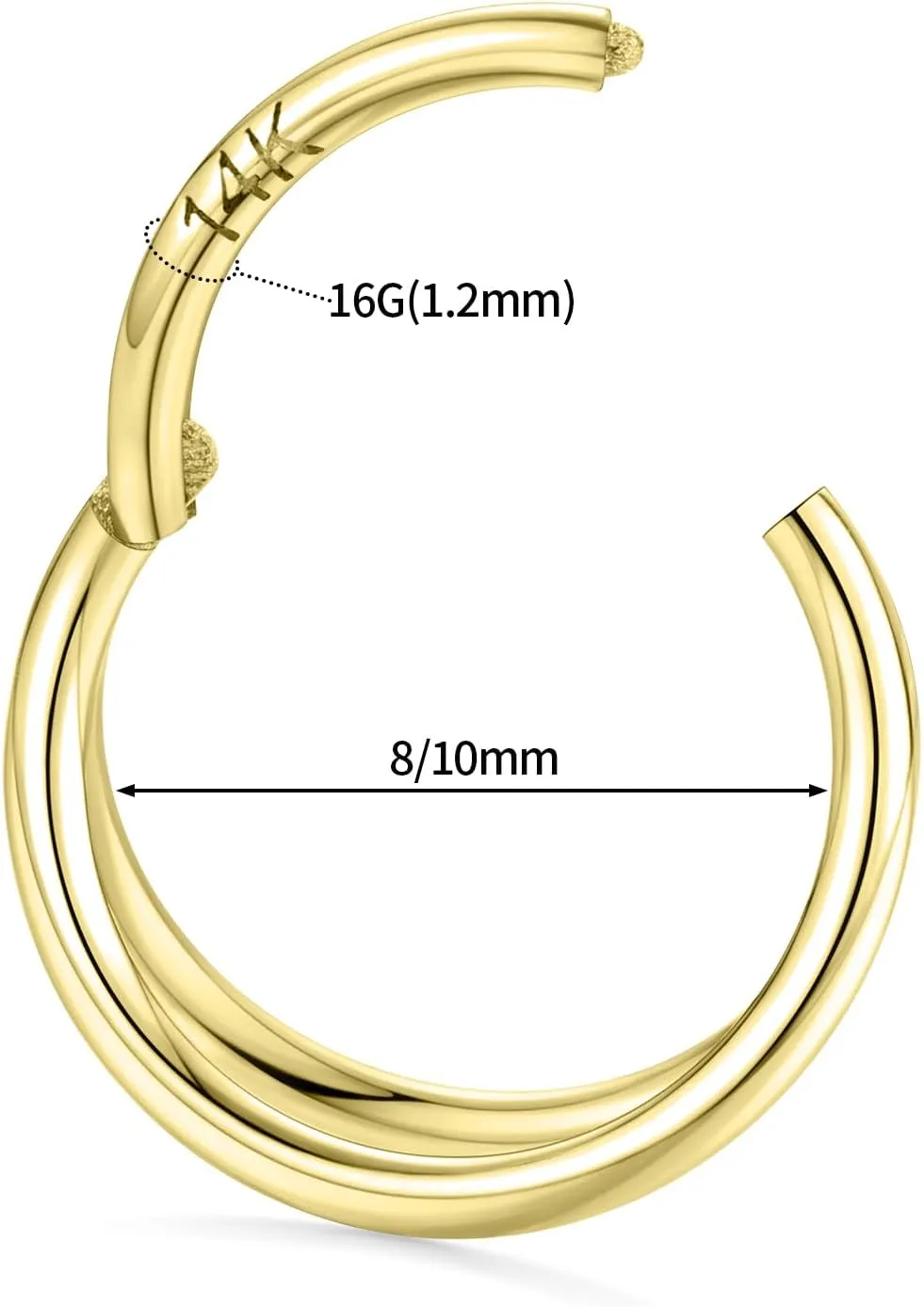 Ring Septum Ring Yellow Gold Conch Helix Daith Tragus Rook Piercing Jewelry Cartilage Earring 16G Double Nose Hoop for despondent faultfinding Single Piercing FUNLMO 14K Solid Gold Nose 