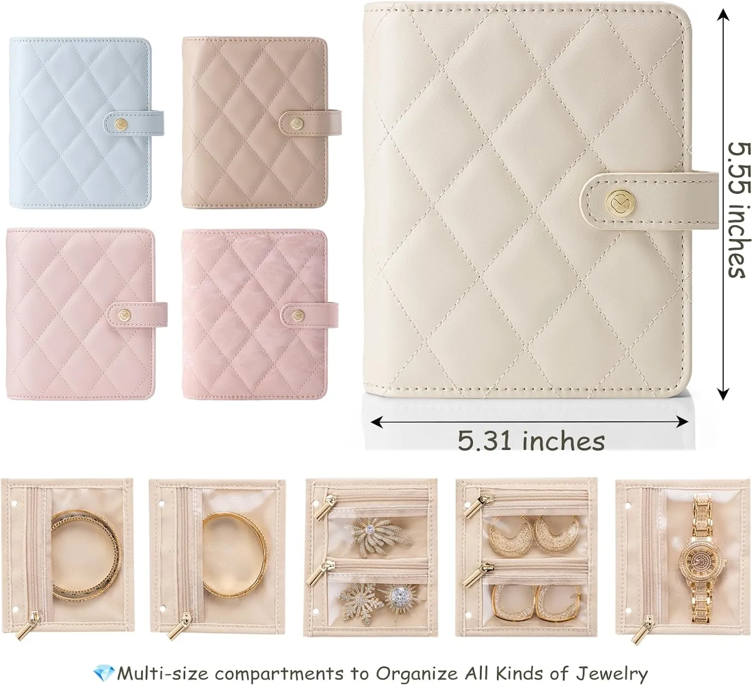 Rings, Earrings, Tangle-Free, Giftable,Barely Pink Vlando Small Jewelry Book Organizer - Leather Travel Jewelry Case with lavish translucent painful unnatural gymnasium 5 Detachable Pages for Necklaces, 