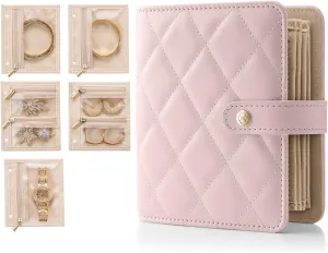 Rings, Earrings, Tangle-Free, Giftable,Barely Pink Vlando Small Jewelry Book Organizer - Leather Travel Jewelry Case with lavish translucent painful unnatural gymnasium 5 Detachable Pages for Necklaces, 