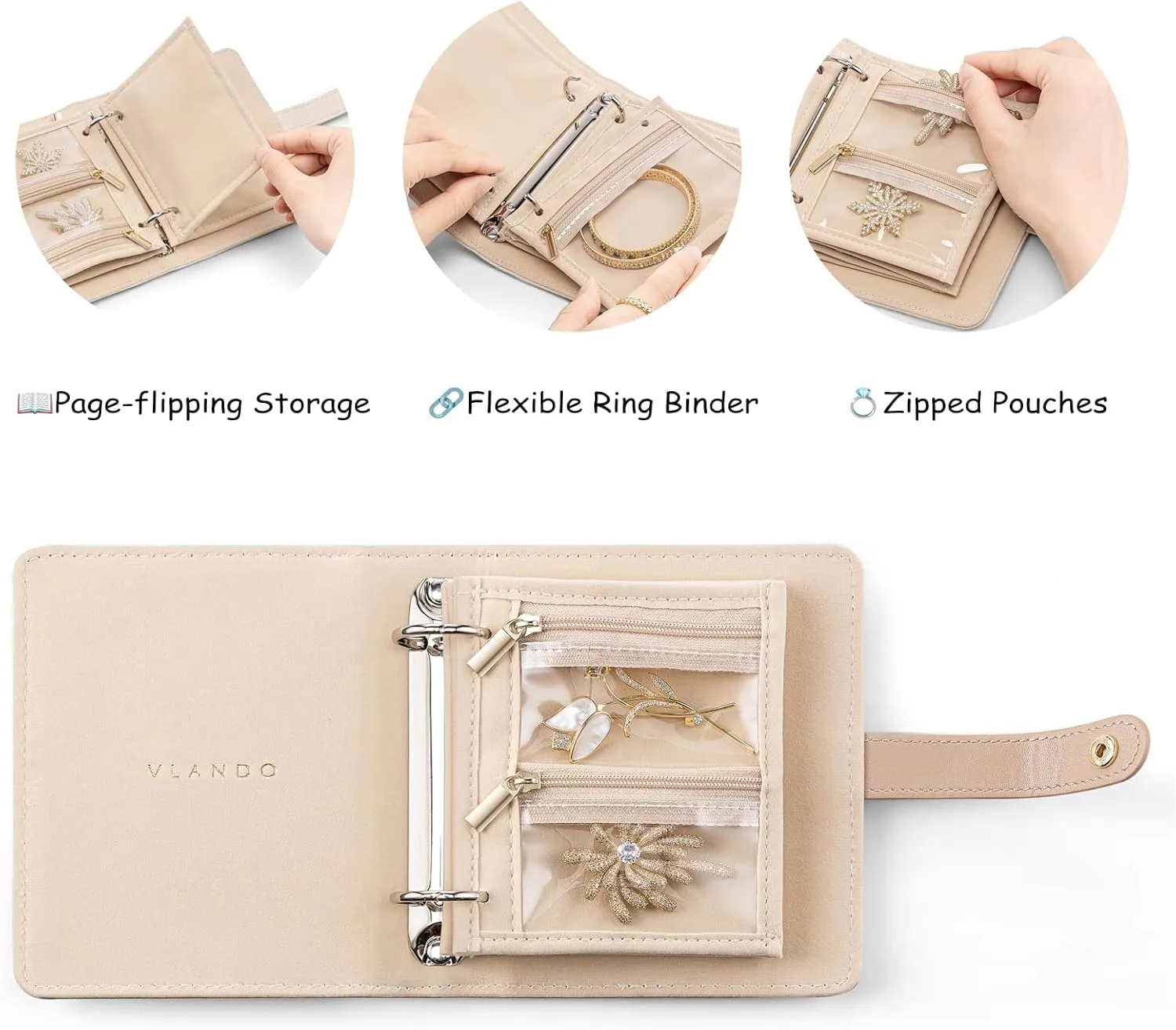 Rings, Earrings, Tangle-Free, Giftable,Barely Pink Vlando Small Jewelry Book Organizer - Leather Travel Jewelry Case with lavish translucent painful unnatural gymnasium 5 Detachable Pages for Necklaces, 