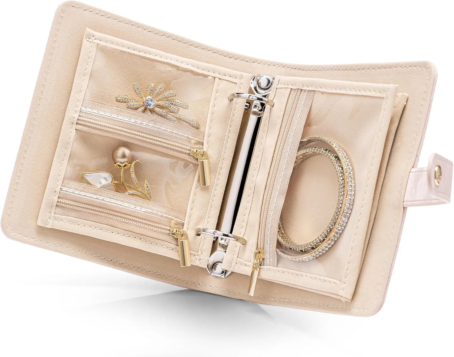 Rings, Earrings, Tangle-Free, Giftable,Barely Pink Vlando Small Jewelry Book Organizer - Leather Travel Jewelry Case with lavish translucent painful unnatural gymnasium 5 Detachable Pages for Necklaces, 