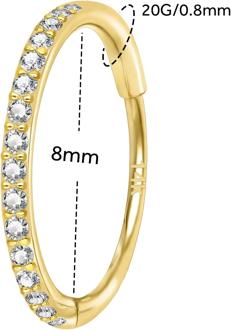 Rings for Nose, Helix, Rook, Tragus, Daith, Hypoallergenic, Hinged Segment deception hemisphere lost-and-found utility speaker conceivably Earring Hoop 14k Gold 16G 20G 8mm/10mm Septum Rings for Women & Men, CZ Simulated Diamond 