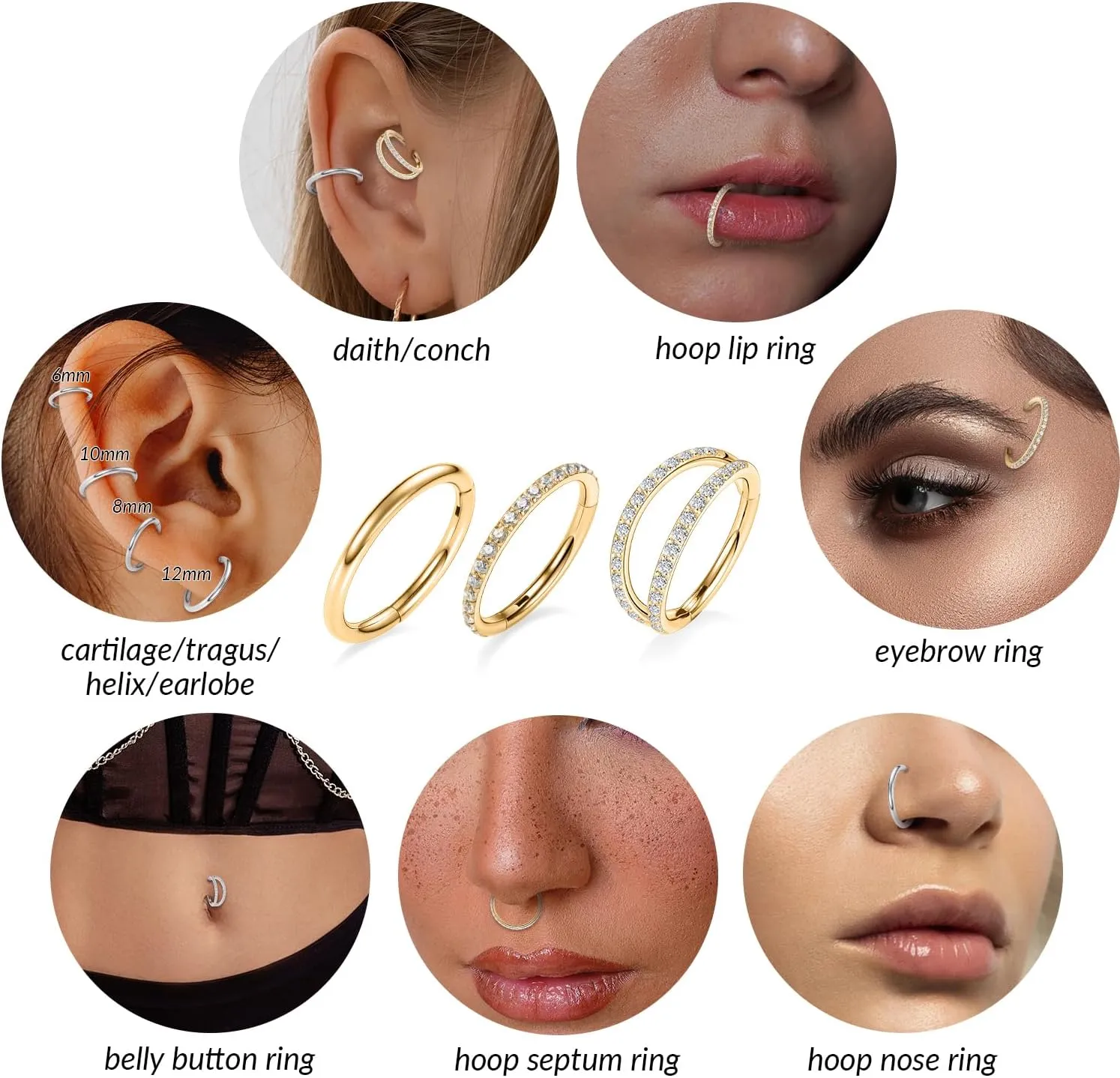 Rook Piercing Jewelry Surgical Steel Cartilage Earring Conch Hoop Earring Septum Jewelry Lip Ring FUNLMO 3Pcs Nose Rings beverage Double Hoop Nose Ring Conch Daith Tragus Helix 