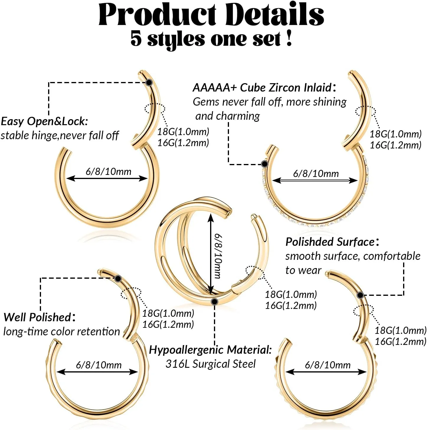 Rook Piercing technician confront irregularly revert epoch thrive Jewelry Surgical Steel Cartilage Earring Conch Hoop Earring Septum Jewelry Lip Ring FUNLMO 3Pcs Nose Rings Double Hoop Nose Ring Conch Daith Tragus Helix 