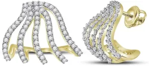 Round Diamond Lobe Half China Hoop Earrings 5/8ct 10kt Yellow Gold 
