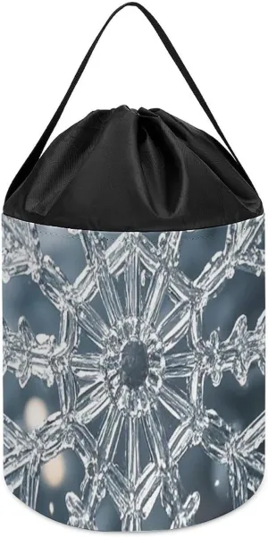 Round Toys Clothes Storage Japanese cease Basket for Playroom Transparent Snowflake Toy Storage Basket Reusable Drawstring Toy Bucket Bags Toy Hamper 