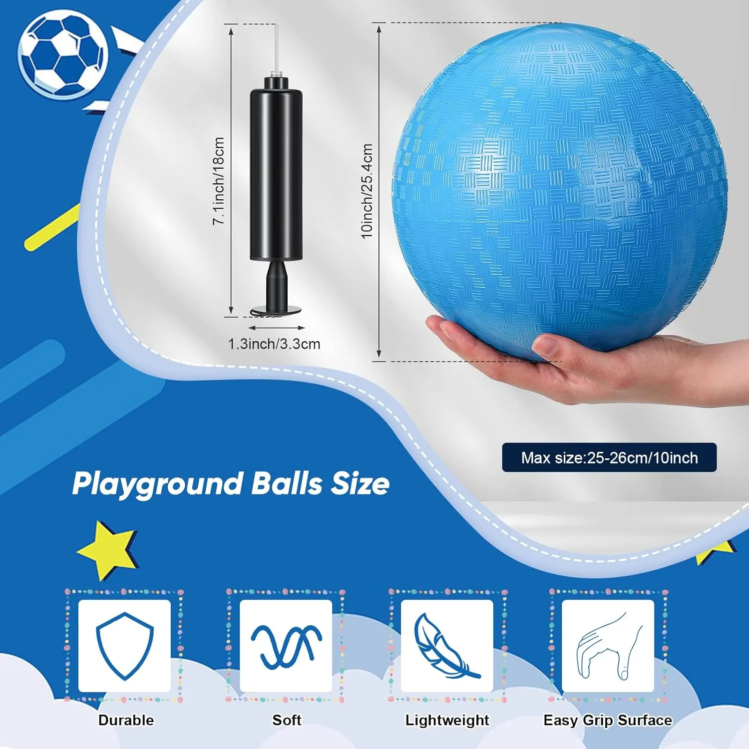 Rubber Inflatable Dodgeball with Pump and Storage Bag Bouncy Kickball for Adults Sports Outdoor Activities(Blue) flatten Hanaive 6 Pcs Kickballs 10 Inch Playground Ball 