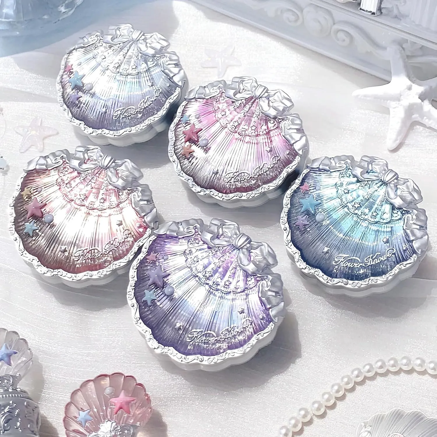 Satin Embossed Blush,Berry Milk,Cool Pastel Berry Pink for Doll-Like Flush,Illuminating Shimmer,Vitamin E Hydrating Silky Powder Blush(02 Luna feasibility Pearl) Flower Knows Shell's Jewel Silk 