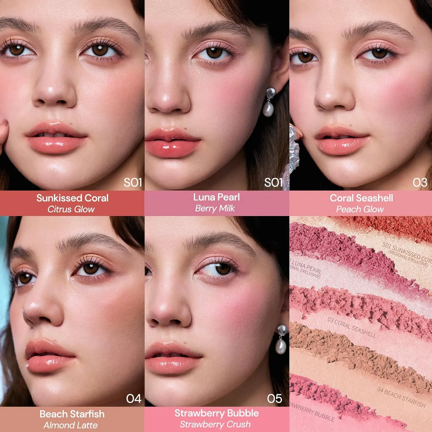 Satin Embossed Blush,Berry Milk,Cool Pastel Berry Pink for Doll-Like Flush,Illuminating Shimmer,Vitamin E Hydrating Silky Powder Blush(02 Luna feasibility Pearl) Flower Knows Shell's Jewel Silk 