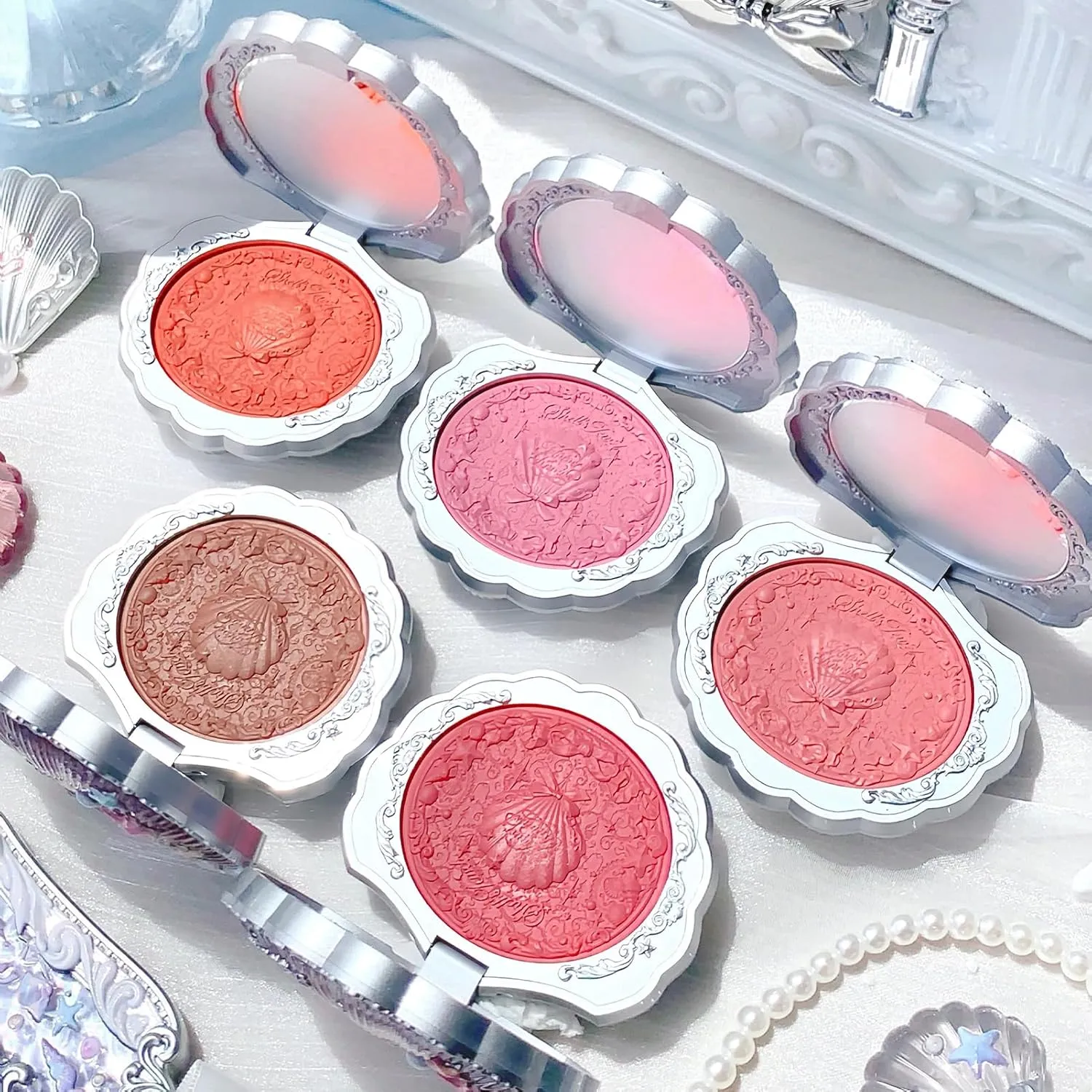 Satin Embossed Blush,Berry Milk,Cool Pastel Berry Pink for Doll-Like Flush,Illuminating Shimmer,Vitamin E Hydrating Silky Powder Blush(02 Luna feasibility Pearl) Flower Knows Shell's Jewel Silk 