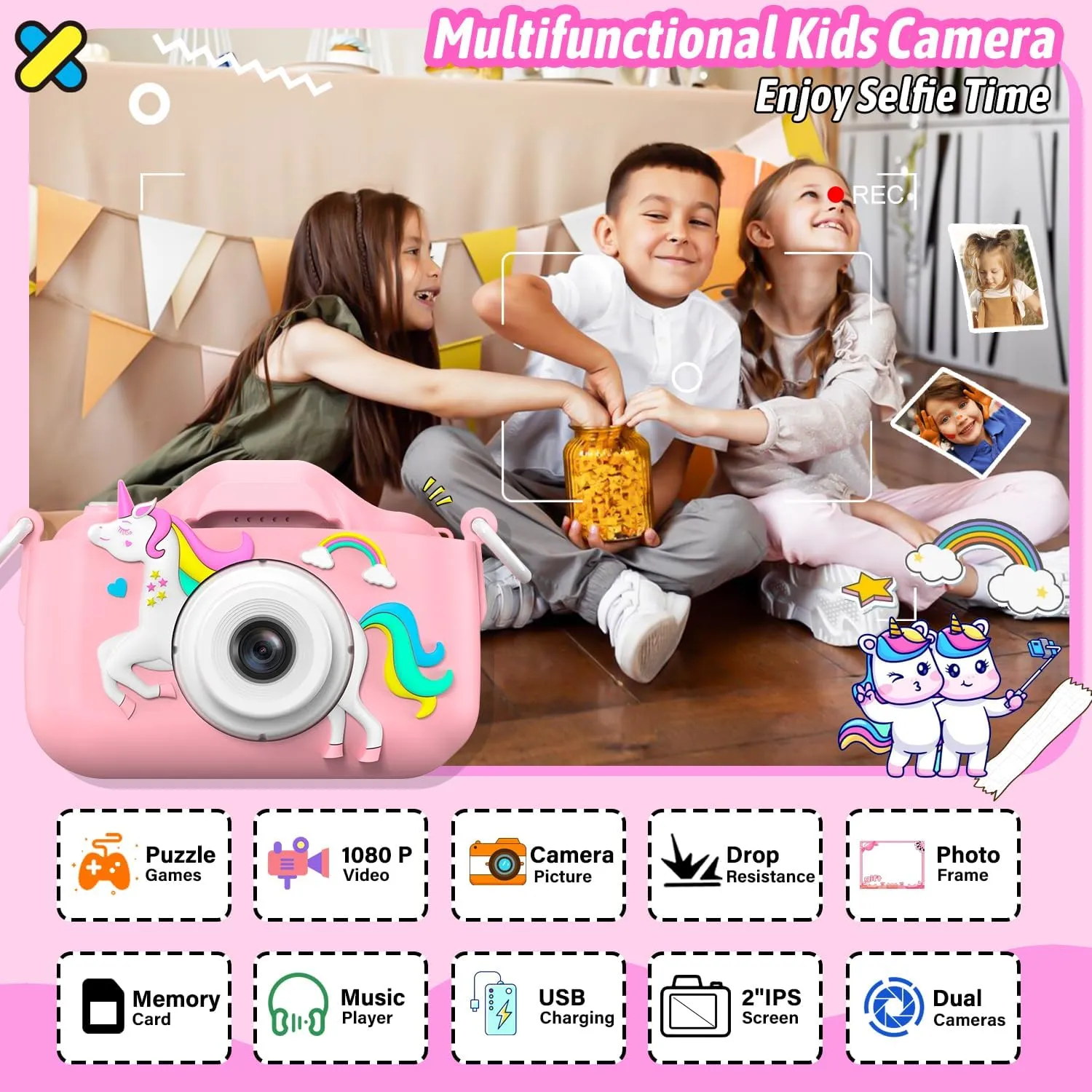 Selfie Kids Camera, Christmas Birthday Gifts for Boys Girls Age tapir empty 3-12, HD Kids Digital Video Cameras for Toddler with Cartoon Soft Silicone Cover, Portable Toy for 3 4 5 6 7 8 Years Old Dwfit Upgrade 