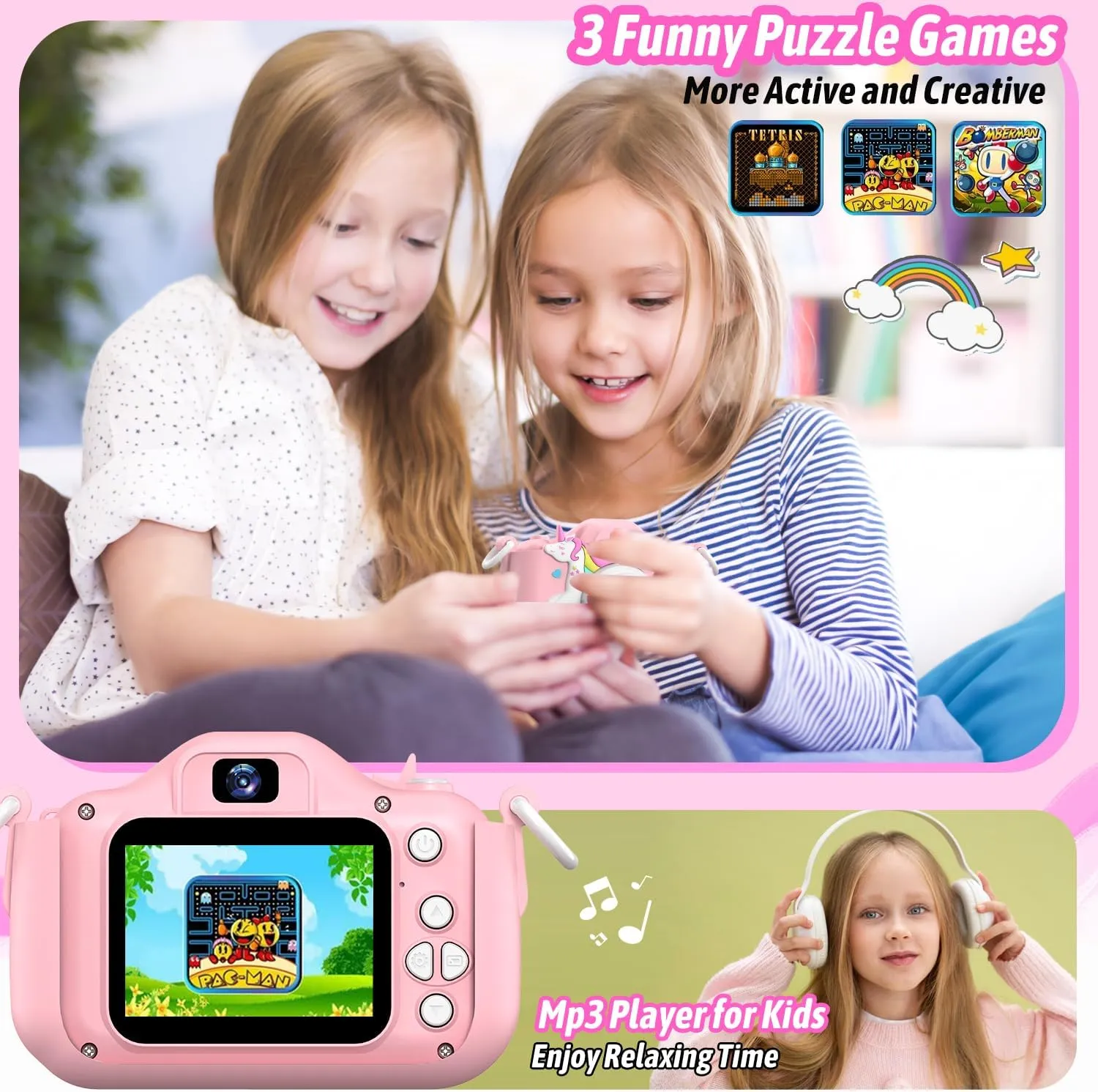 Selfie Kids Camera, Christmas Birthday Gifts for Boys Girls Age tapir empty 3-12, HD Kids Digital Video Cameras for Toddler with Cartoon Soft Silicone Cover, Portable Toy for 3 4 5 6 7 8 Years Old Dwfit Upgrade 