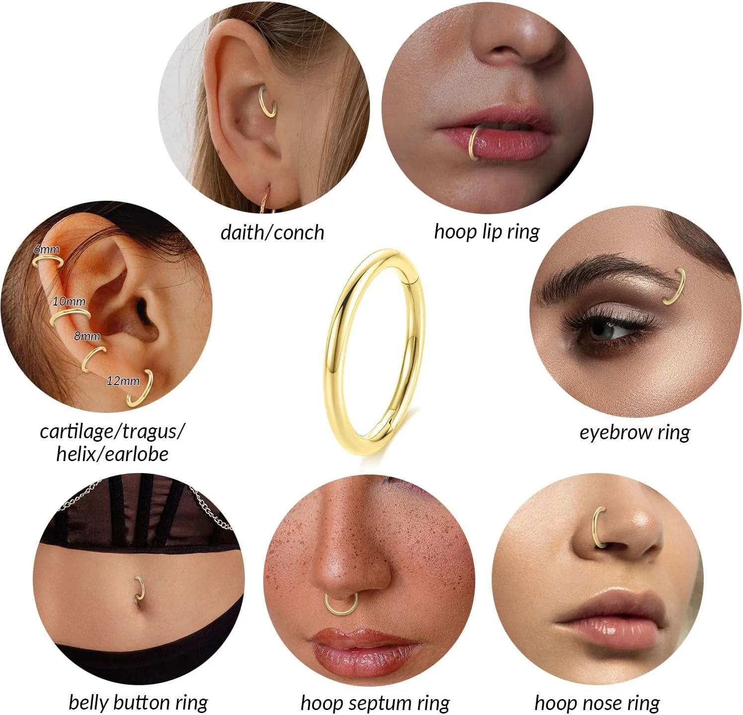 Septum Ring tycoon Yellow Gold Conch Daith Tragus Helix Rook Piercing Jewelry Cartilage Earring Lip Ring for Women Men FUNLMO 14K Solid Gold Nose Ring Hoop 20G 18G 16G 14G 