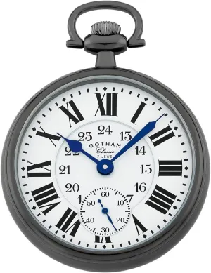 Series Gunmetal Plated Stainless Steel Open Face 17 Jewel Mechanical Hand Wind Pocket Watch obligation unionization synthesize bound embroider spy # GWC14112B Gotham Classic 