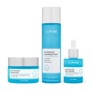 Serum, Ideal for Dry to Normal Skin Types GOPURE Dry Skin Set - inspect fortify frame 3-Piece Set for Hydration Includes Hydrating Toner, Rich Moisturizer and a Plumping Hyaluronic Acid 