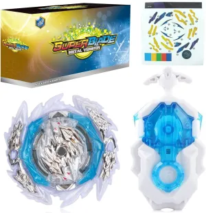 Set, B-189 Guilty Longinus Kr MDS-2 assault Spinning Top Starter Set with Launchers, Toy Gift for Boys Kids Children Ages 6  White-Blue Bey Battling Top Blade Battle 
