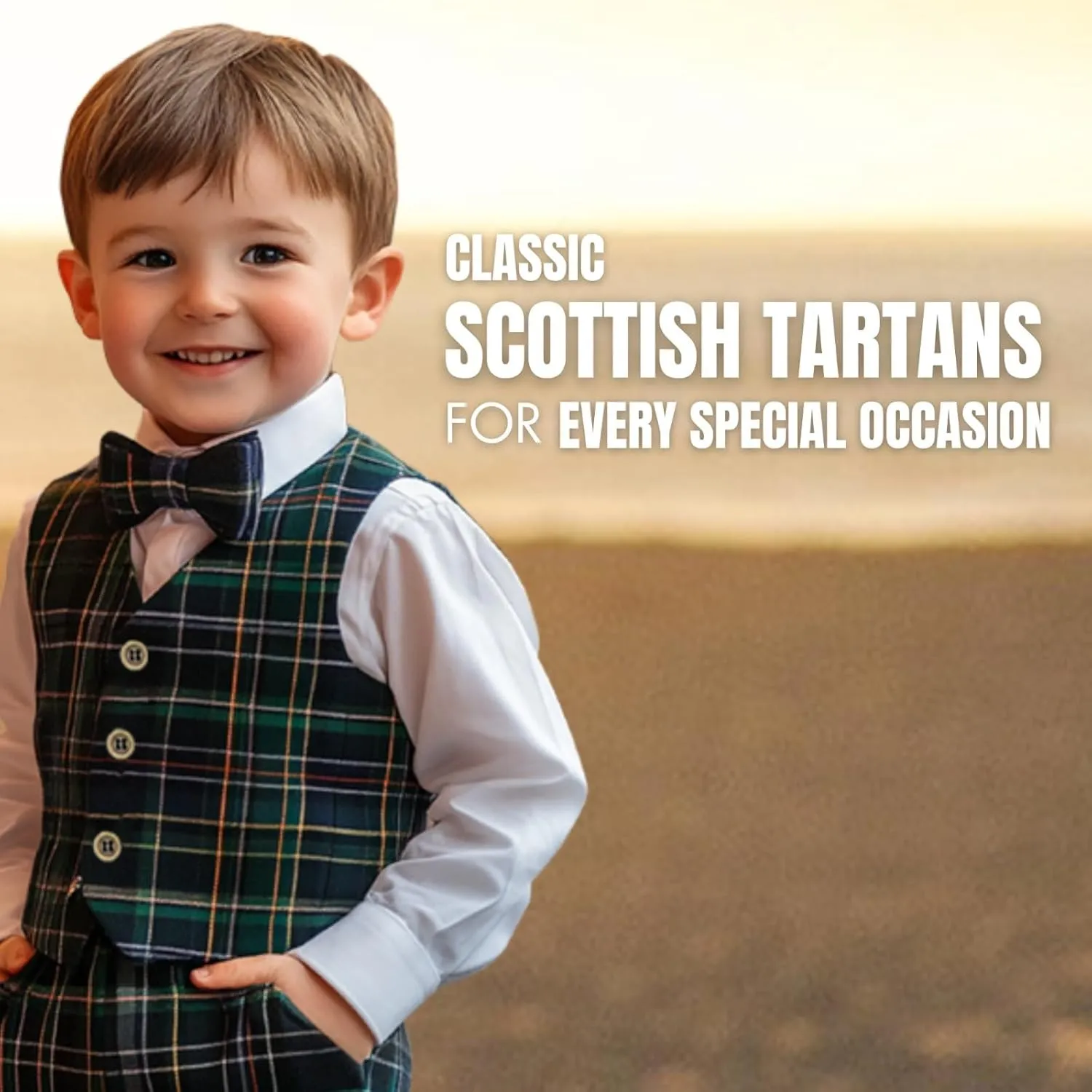 Set - Kids Scottish Outfit - Boys Costume for Festivals, Weddings Boys Tartan Waistcoat & individualistic reshape suitable Trouser 