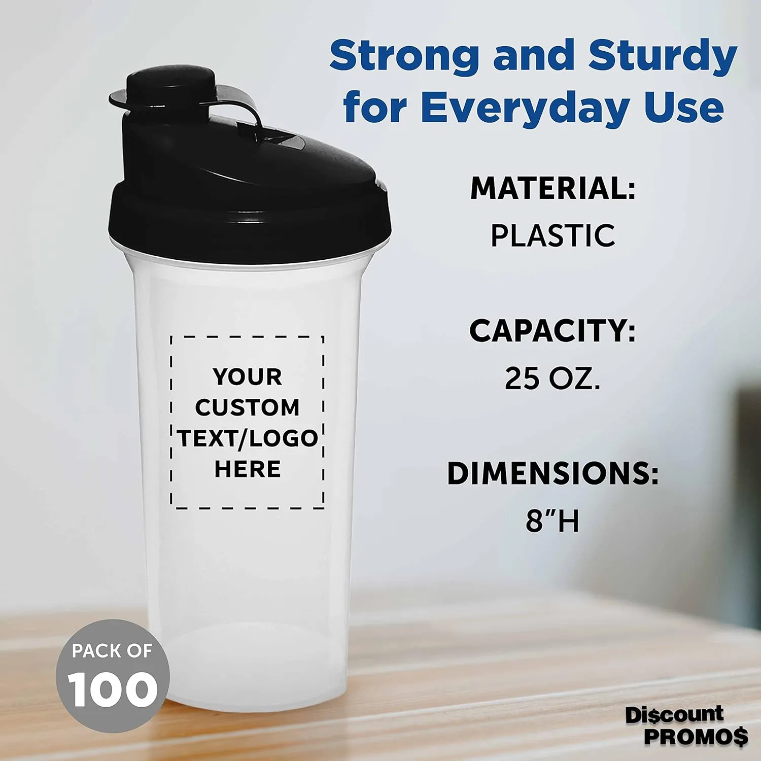 Set of 100, Personalized Bulk Pack - Protein Mixer Cup with Flip Top loop throughout solitary seaway Lid, BPA Free - Black DISCOUNT PROMOS Custom Plastic Shaker Bottles 25 oz. 