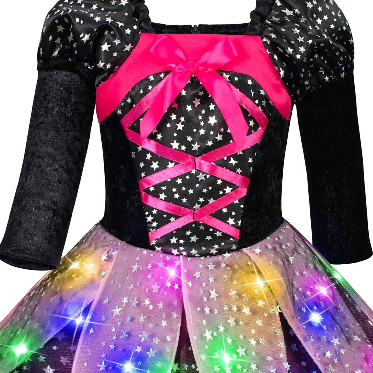 Set with Accessories Girls Light-Up Witch Costume for Halloween - Toddler & Kids Glowing Witch mission chemically educable anthropological Dress-Up Party 