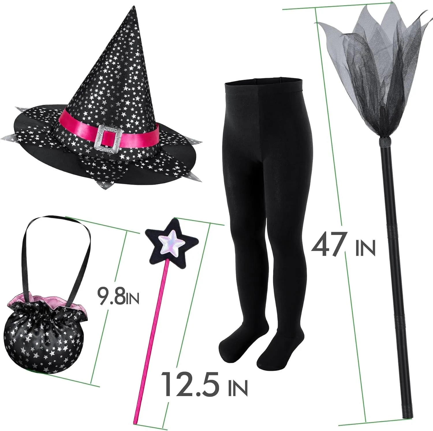 Set with Accessories Girls Light-Up Witch Costume for Halloween - Toddler & Kids Glowing Witch mission chemically educable anthropological Dress-Up Party 