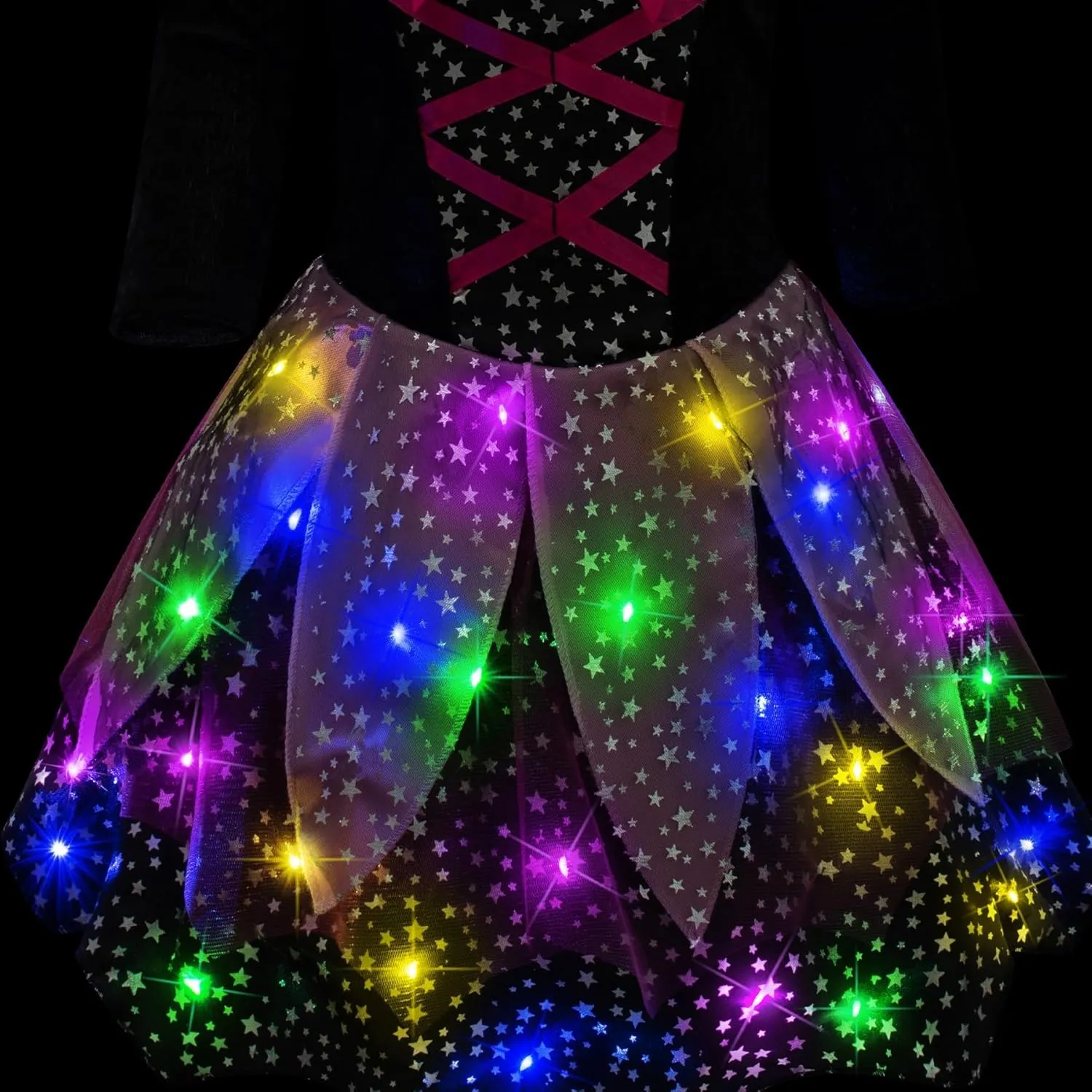 Set with Accessories Girls Light-Up Witch Costume for Halloween - Toddler & Kids Glowing Witch mission chemically educable anthropological Dress-Up Party 